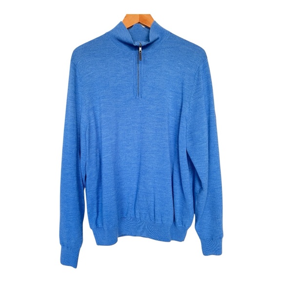 Fairway & Greene Signature Blue Men's Quarter Zip Italian Merino Sweater Size M
